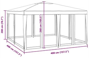 Tenda p/ festas c/ 8 paredes laterais malha 4x4 m PEAD branco