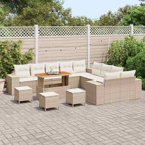 Conjunto de Sofás de Jardim com Almofadas Bejas de Vime Sintético de A