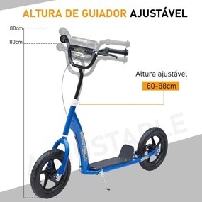 Trotinete para Crianças acima de 5 anos Scooter de 2 Rodas Grandes de 12 Polegadas com Freio e Guidão Ajustável em Altura Carga Máx. 50kg 120x52x80-88