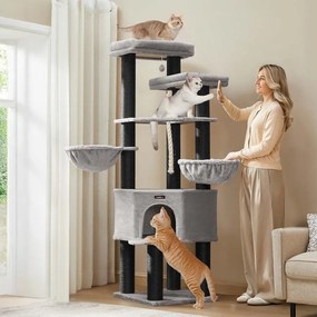 Arranhador para gatos com vários andares 55 x 55 x 186,7 cm Cinzento + Preto