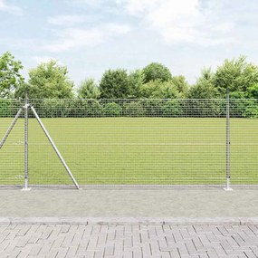 vidaXL Cerca de Arame Soldado com 7 Postes Flangeados 0,8x10 m Aço Galvanizado