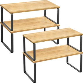 Conjunto de 4 prateleiras para cozinha empilháveis, Preto e bege natural