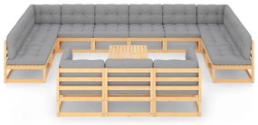 14 pcs conjunto lounge de jardim com almofadões pinho maciço