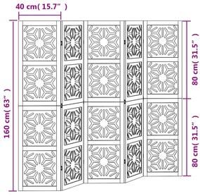 Biombo c/ 5 painéis madeira de paulownia maciça castanho/preto