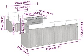 Conjunto de Jantar de Jardim com 8 Peças e Almofadas Bege. Rattan de P