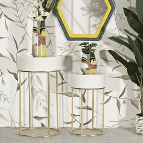 CONJUNTO DE MESAS ALTAS REDONDAS 2 UNIDADES Ø50X90-40X70 CM CREME E DOURADO