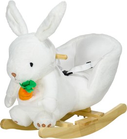 Brinquedo de baloiço em forma de coelho, com função musical, sela de grande conforto, pelúcia curta e macia, madeira de choupo, 18-36 meses, branco