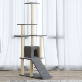 vidaXL Árvore p/ gatos c/ postes arranhadores sisal 155 cm cinza-claro