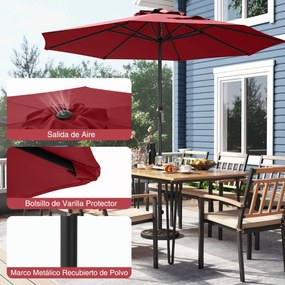 Guarda-sol de 260 cm com manivela (BASE NÃO INCLUIDA), 8 varas e parte superior ventilada com proteção solar para jardim, piscina ou pátio traseiro, V