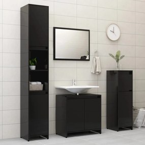 vidaXL 4 pcs conj. móveis casa de banho contraplacado preto brilhante
