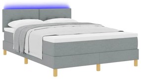 Cama Box com Colchão &amp; LED Cinza Claro 140x200 cm Tecido