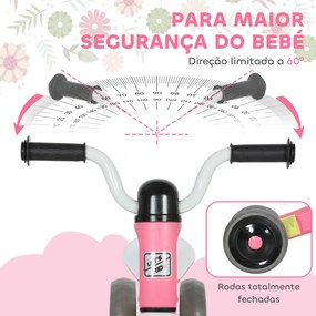 Bicicleta sem Pedais para Crianças dos 12 aos 36 Meses Bicicleta de Equilíbrio com Guiadores com Rotação Limitada a 60° 69x40x49 cm Rosa