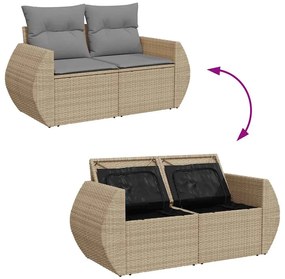 6 pcs conjunto de sofás p/ jardim com almofadões vime PE bege