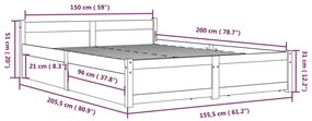 Estrutura de cama com gavetas 150x200 cm tamanho King