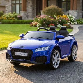 Carro elétrico para crianças 12V Audi TT RS pneus de borracha maciça, banco em pele sintética Azul