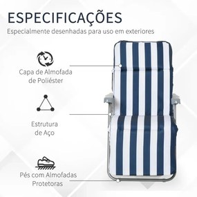 Conjunto de 2 Espreguiçadeiras com Encosto Ajustável - Azul e Branco -