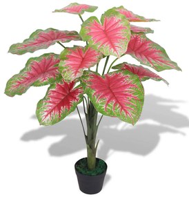 Planta caládio artificial com vaso 85 cm verde e vermelho