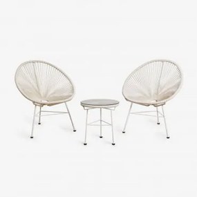 Conjunto De Jardim Com 2 Poltronas E Mesa Auxiliar Em Aço E Rattan Sintético New Acapulco Tapioca Bege - Sklum
