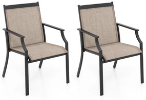 Conjunto de 2 cadeiras de jardim com assento respirável Estrutura metálica encosto alto e apoios de braços ergonómicos Castanho