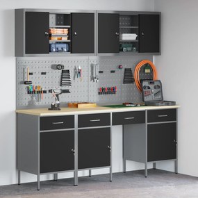 vidaXL Bancada de trabalho 10 pcs Preto 200 x 55 x 200 cm Aço
