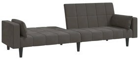 Sofá-cama 2 lugares com duas almofadas veludo cinzento-escuro