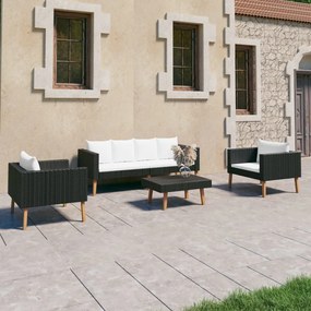 vidaXL 4 pcs conjunto lounge de jardim c/ almofadões vime PE preto