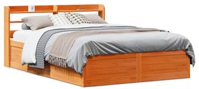 Estrutura cama c/ cabeceira 150x200cm pinho maciço castanho-mel