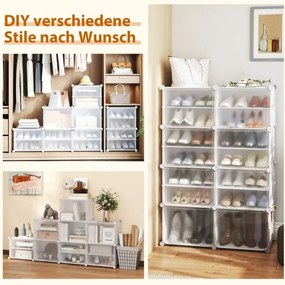 Sapateira DIY 124 x 32 x 125 cm com 12 compartimentos para 48 pares de sapatos e botas, armário organizador de sapatos de plástico, branco