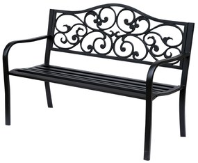 Outsunny Banco de Jardim de Aço Banco de Exterior com Encosto e Apoio para os Braços para Pátio Varanda 127x60x89 cm Preto