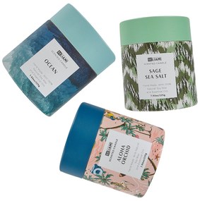 Conjunto de 3 velas perfumadas de cera de soja sal marinho/oceano/orquídea COLORFUL BARREL Beliani