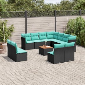 vidaXL 12 pcs conjunto de sofás de jardim com almofadões vime PE preto