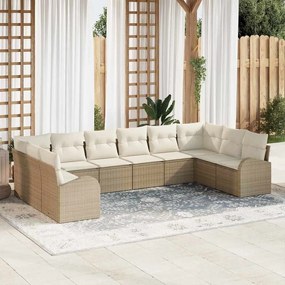 vidaXL Conjunto de Sofá de Jardim com 10 Peças e Almofadas - Rattan Bege