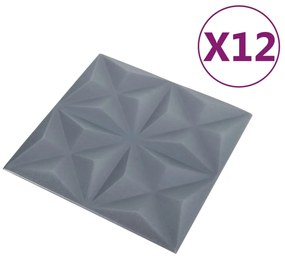 Painéis de parede 3D 12 pcs 50x50 cm 3 m² origami cinza