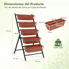 Floreira vertical de 5 níveis 57 x 71 x 115 cm com estrutura metálica, tabuleiros removíveis e orifícios de drenagem, para interior e exterior, , Cast