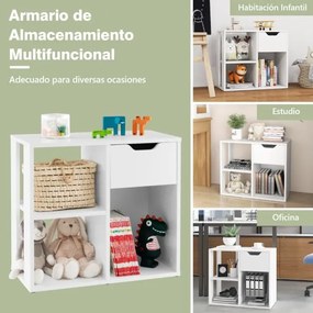 Estante de 3 cubos com gaveta 2 níveis Estante de arrumação independente para escritório, sala de estar, quarto, branco