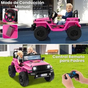 Carro Elétrico para Crianças de 2 Lugares com Bateria 24V com Controlo Remoto Bluetooth Música Luzes LED Rosa