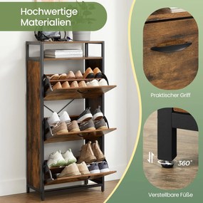 Sapateira com 3 portas 60 x 30 x 130 cm castanho vintage-preto