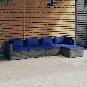 vidaXL 5 pcs conjunto lounge de jardim c/ almofadões vime PE cinzento