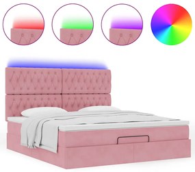 Estrutura de cama otomana com colchões 180x200 cm veludo rosa