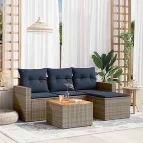 vidaXL 5 pcs conjunto sofás p/ jardim c/ almofadões vime PE cinzento