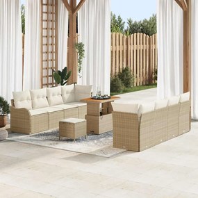 Conjunto de Sofás de Jardim vidaXL de 11 peças com Almofadas Bege Rattan Poliéster Acácia
