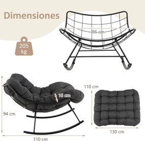 Cadeira de baloiço Jardim para interior e exterior com almofada com estrutura metálica Carga 205 kg  Cinzento