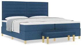 Cama Box Spring vidaXL com Colchão e Banco Azul 200x200 cm Tecido