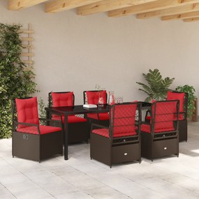 Conjunto de Jantar de Jardim de 7 Peças Rattan Poliéster Castanho