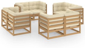 vidaXL 8 pcs conjunto lounge de jardim c/ almofadões pinho maciço