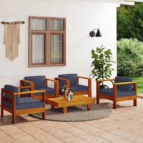 vidaXL 5pcs conj. jantar p/ jardim com almofadões madeira cinza-escuro
