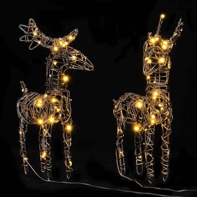 Decorações renas de Natal 2 pcs 80 luzes LED vime branco quente