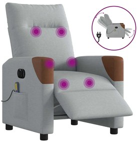 vidaXL Poltrona de massagens reclinável elétrica tecido cinzento-claro