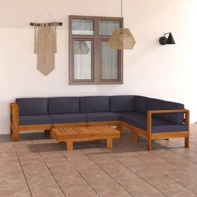 vidaXL 7 pcs conj. lounge de jardim c/ almofadões cinza-escuro acácia