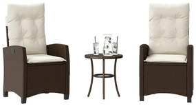 vidaXL 3 pcs conjunto bistrô com almofadões vime PE castanho